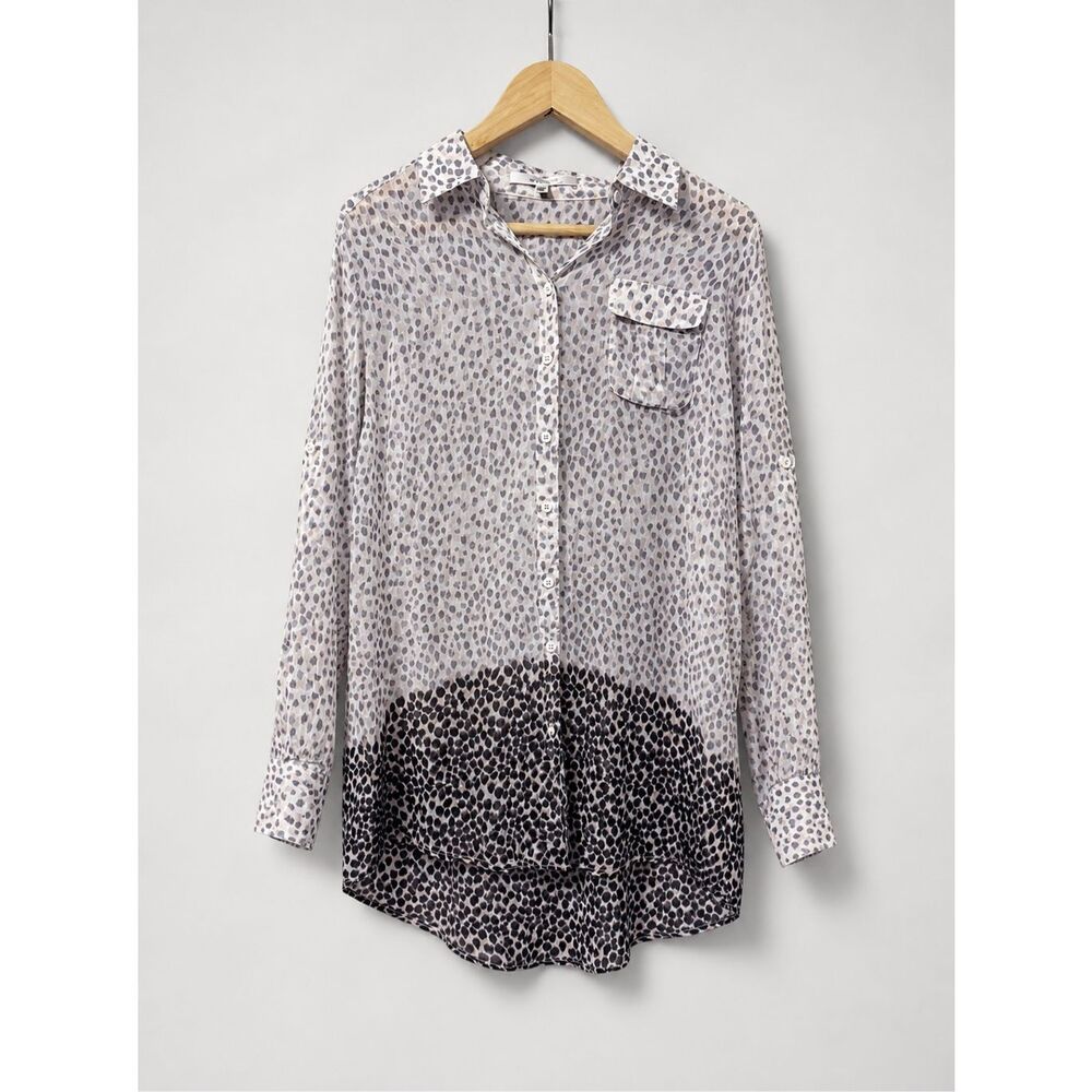 Walter Silk Cotton Animal Print Button Front Blouse Roll Tab Sleeve Womens 8